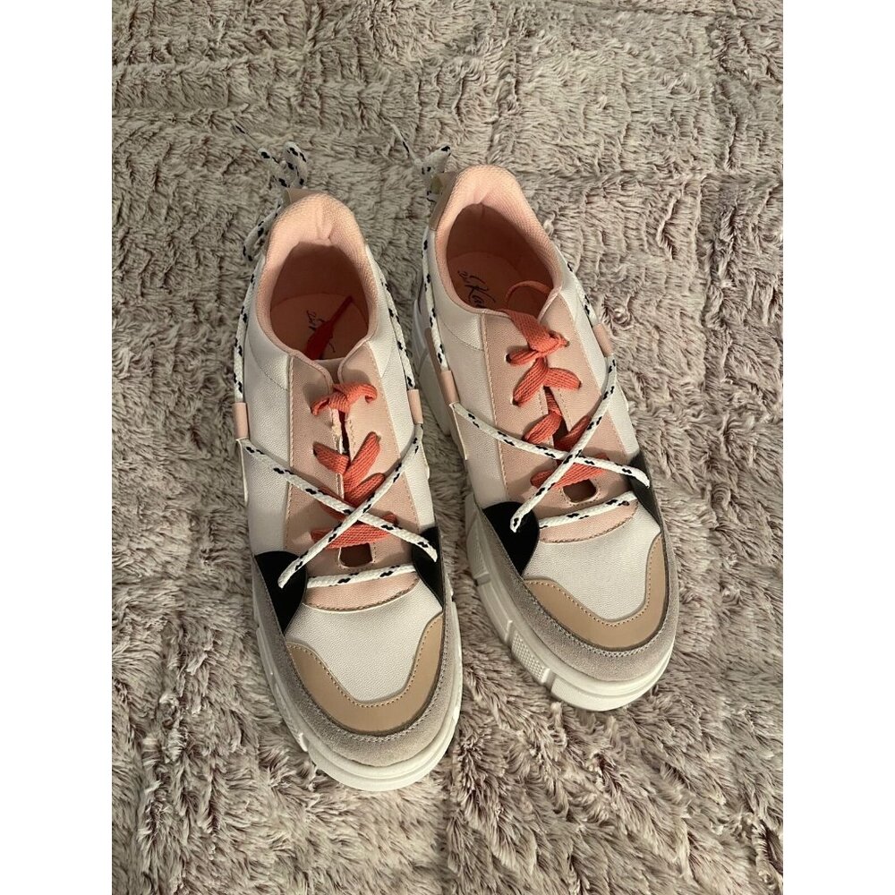 Karmen Womens Platform Sneakers Pink & Beige Faux Leather Size 38